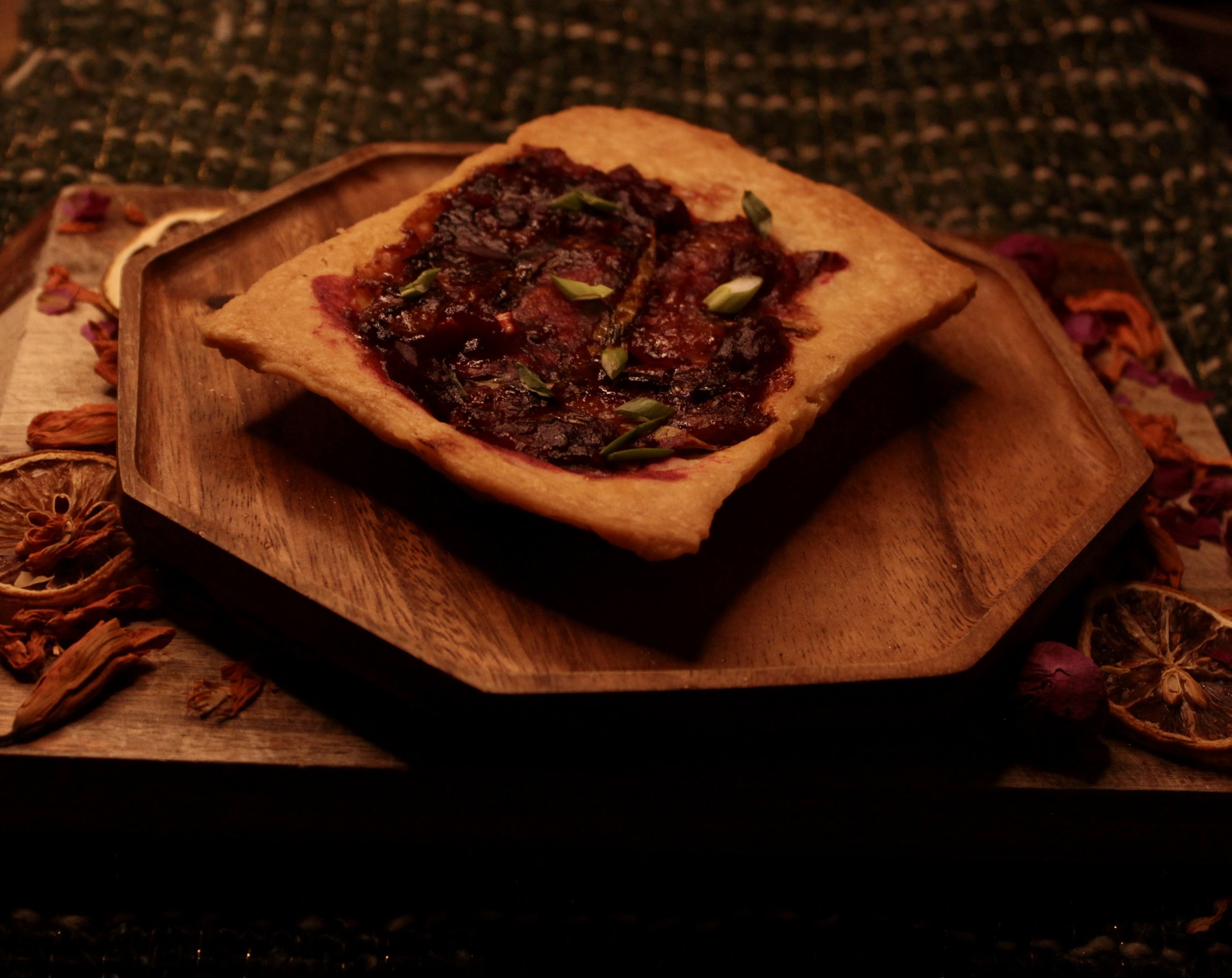 Spicy Cranberry Glazed Pork Belly Turnover