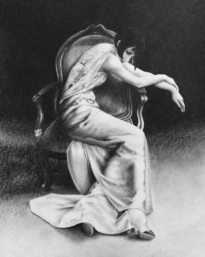 "Lament," Graphite on paper, 9 x 12in, 2021.