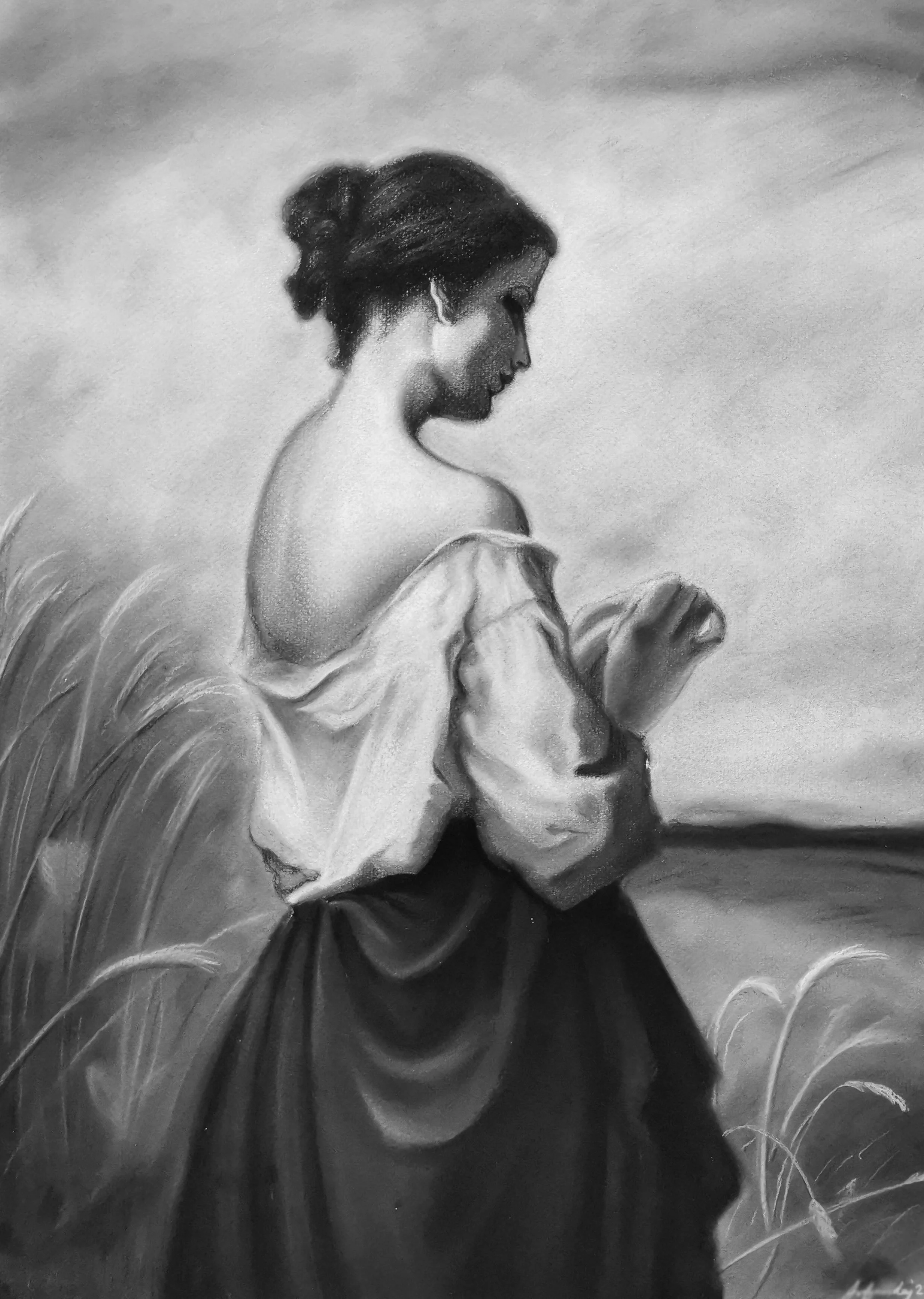 "Untitled Reproduction", Conte on Mid-tone paper, dimensions unknown, 2020.