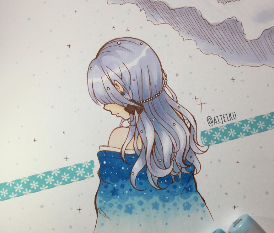 blue snow kimono girl copic.png