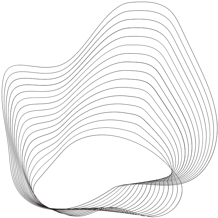 Black background with white curved lines forming an abstract geometric pattern.