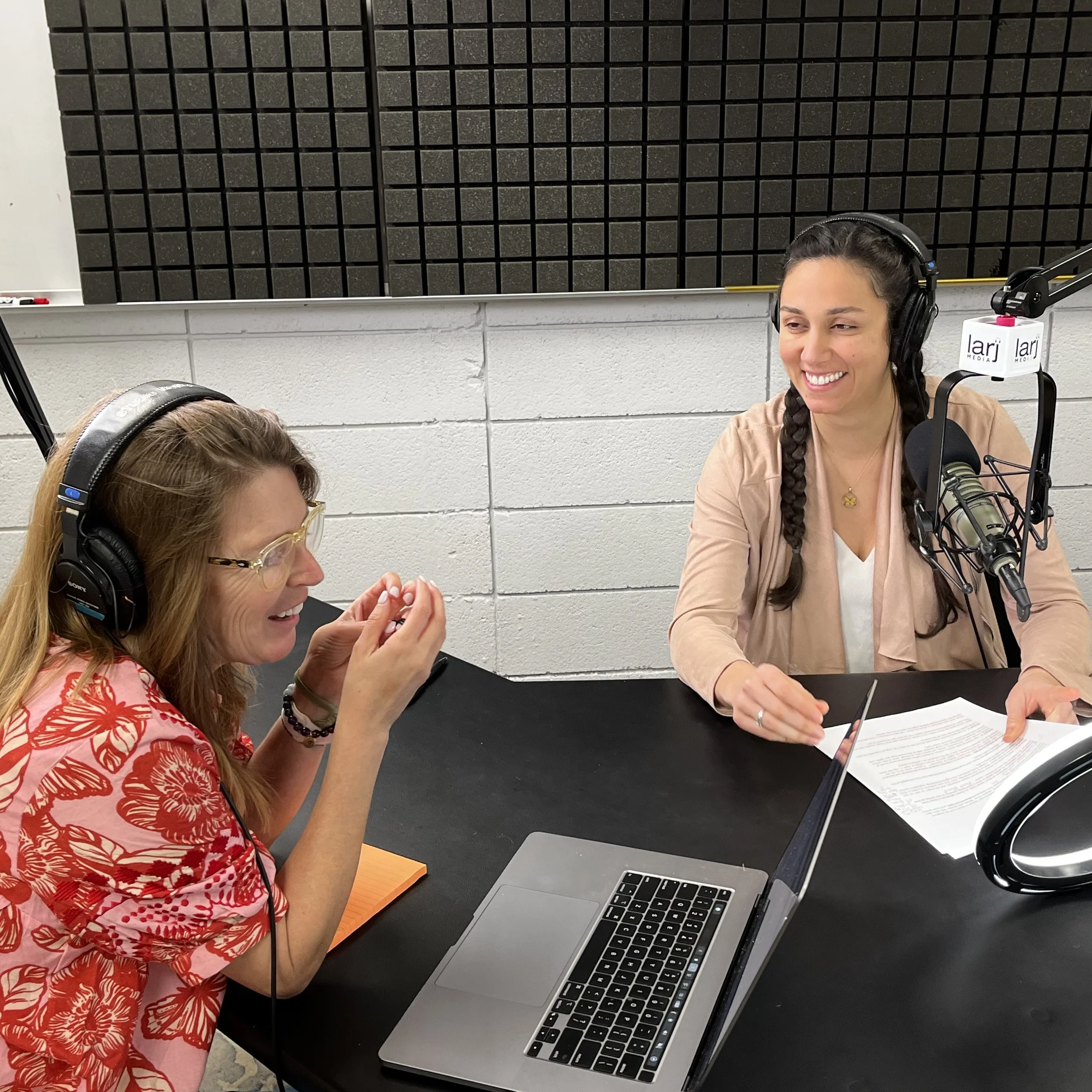 Tina Nole and Gina Colucci record a podcast episode of Inspired Design.