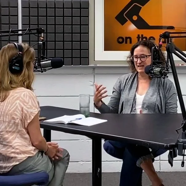 Larj Media Producer Tina Nole listens to host Rachel Gerson of the Tunnel of Truth Podcast