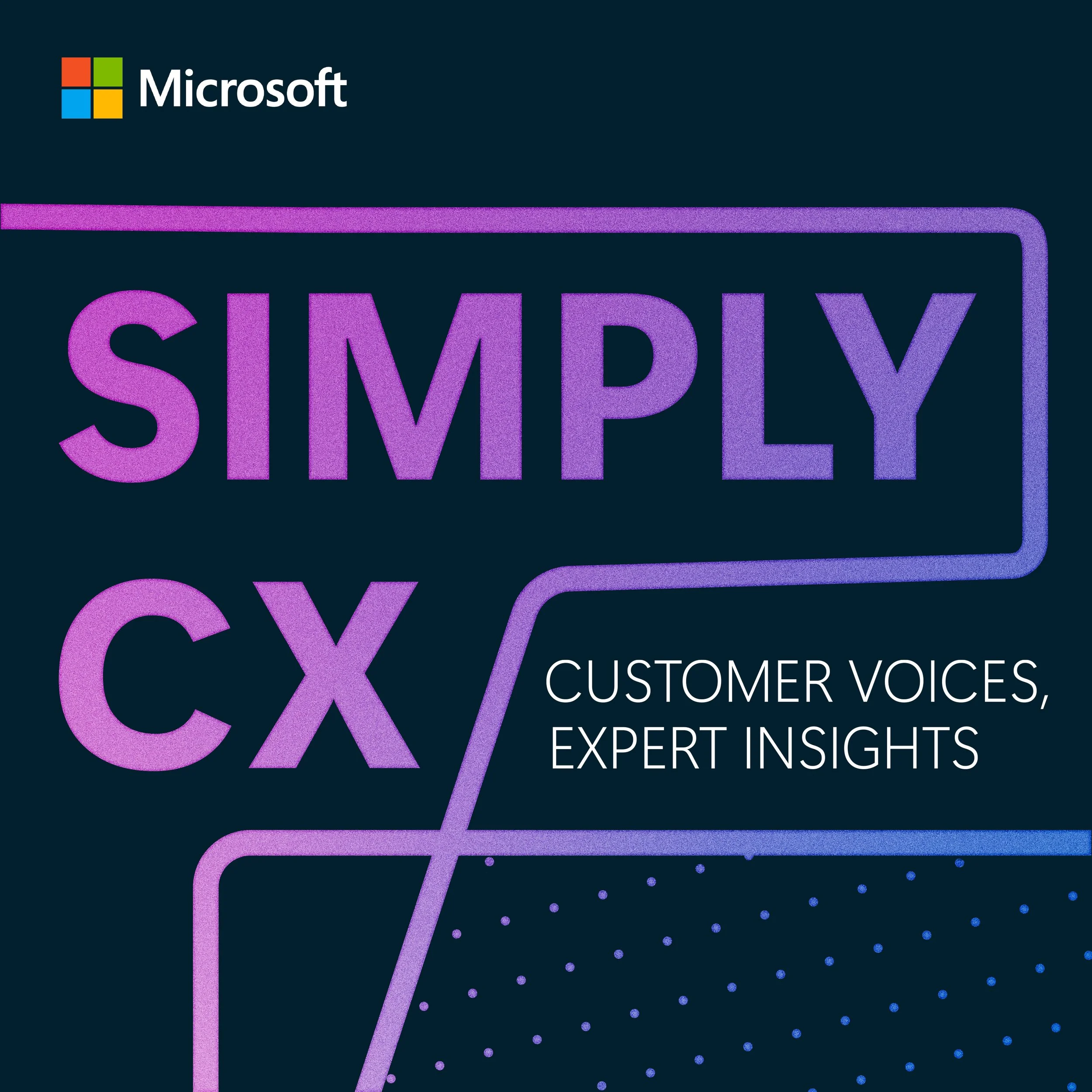 Cover page of Microsoft Customer Voice survey titled 'SIMP' with purple text on a dark background, featuring dotted pattern and geometric design elements.