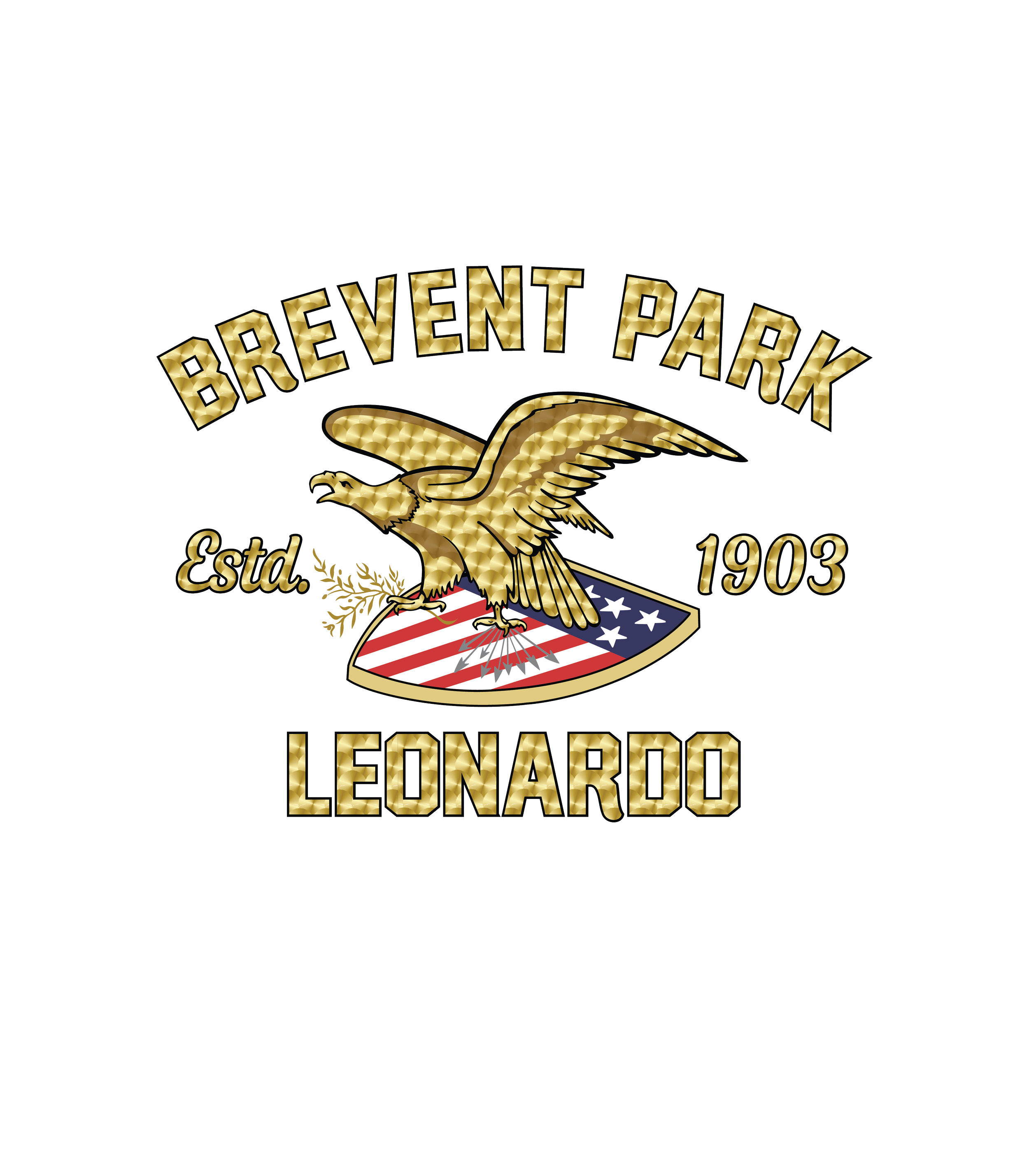 Logo of Bravest Park featuring a golden eagle and an American shield, with text 'Bravest Park', 'Est. 1903', and 'Leonardo'.
