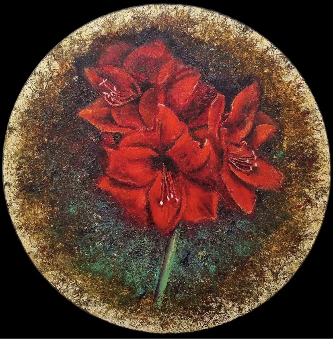 Radiant Red Floral Round Canvas Art