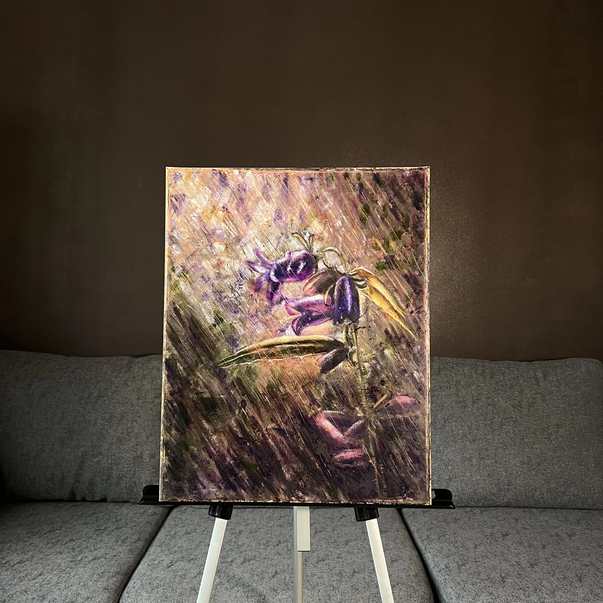 Purple Bellflower in the rain - Oil Painting
