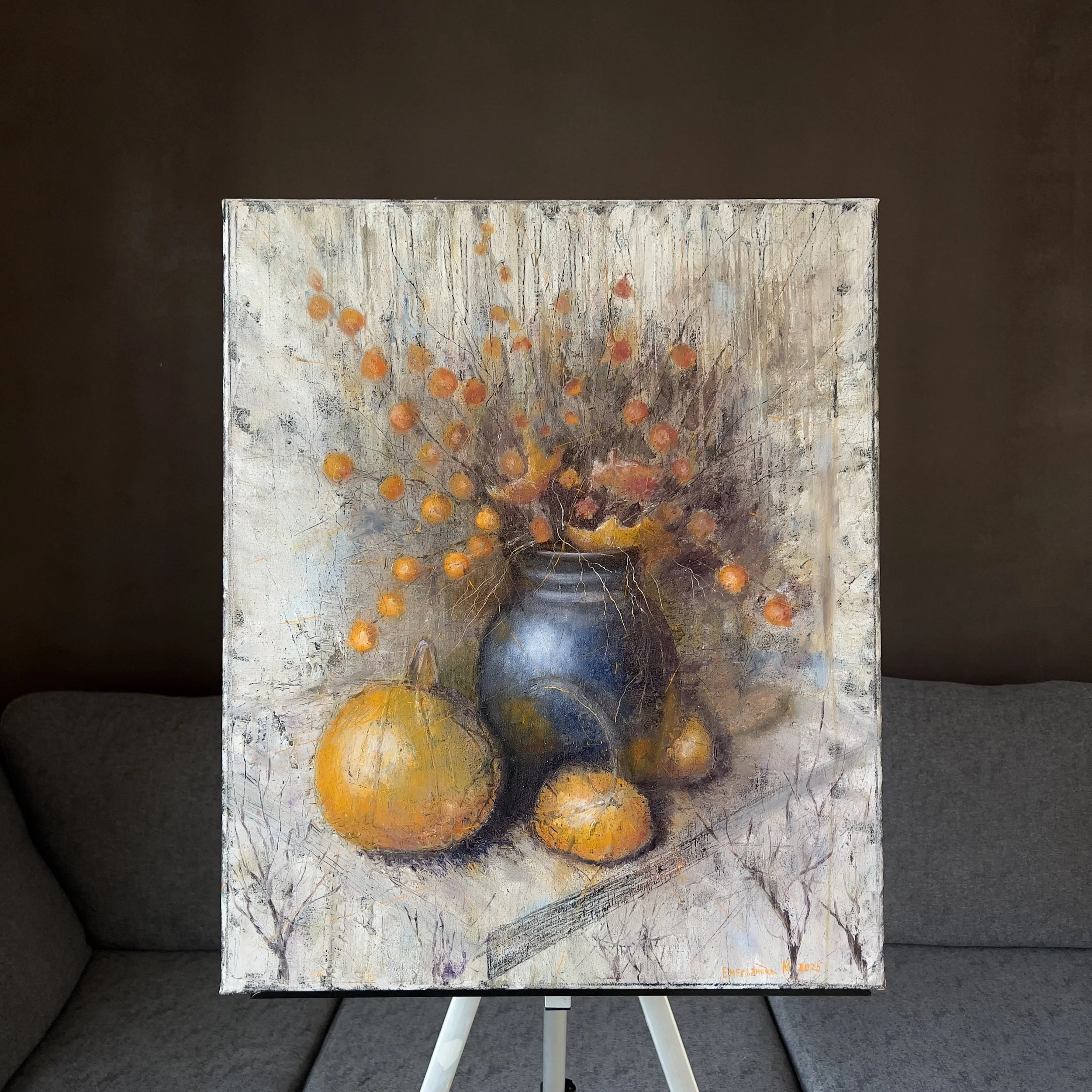 Autumn Outside the Window – Original Textured Still Life Painting