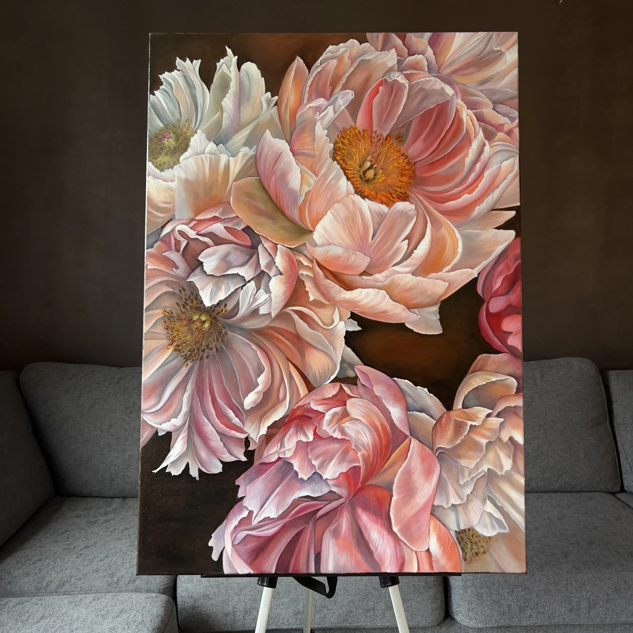 Walz of flowers. Original Peony Oil Painting – Floral Wall Art, Handmade Peony Artwork.