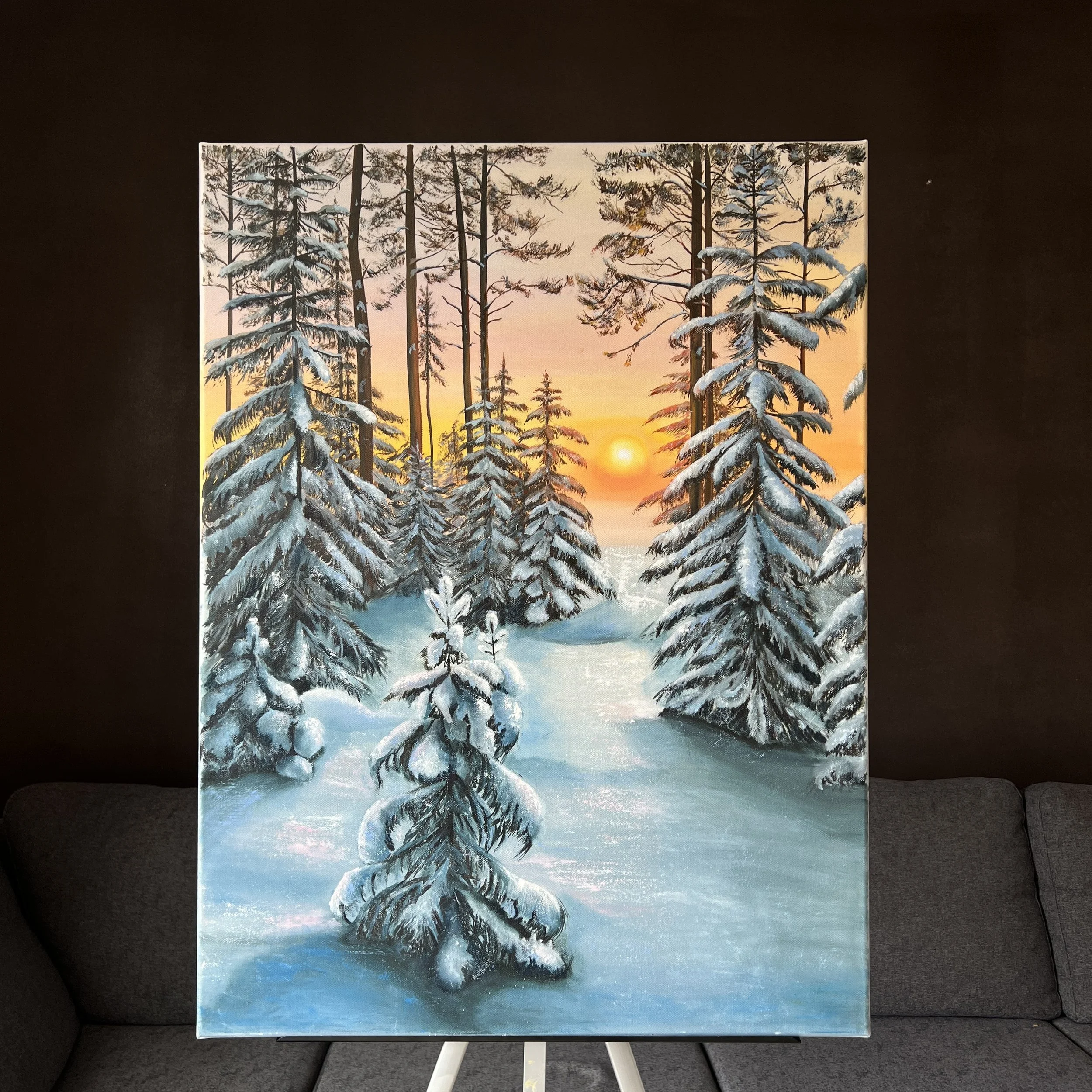 Morning in the winter forest, Oil Painting