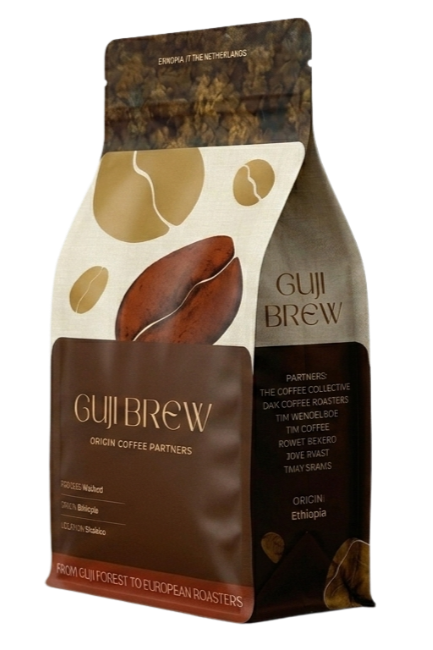 Guji brew brown roasted coffee beans