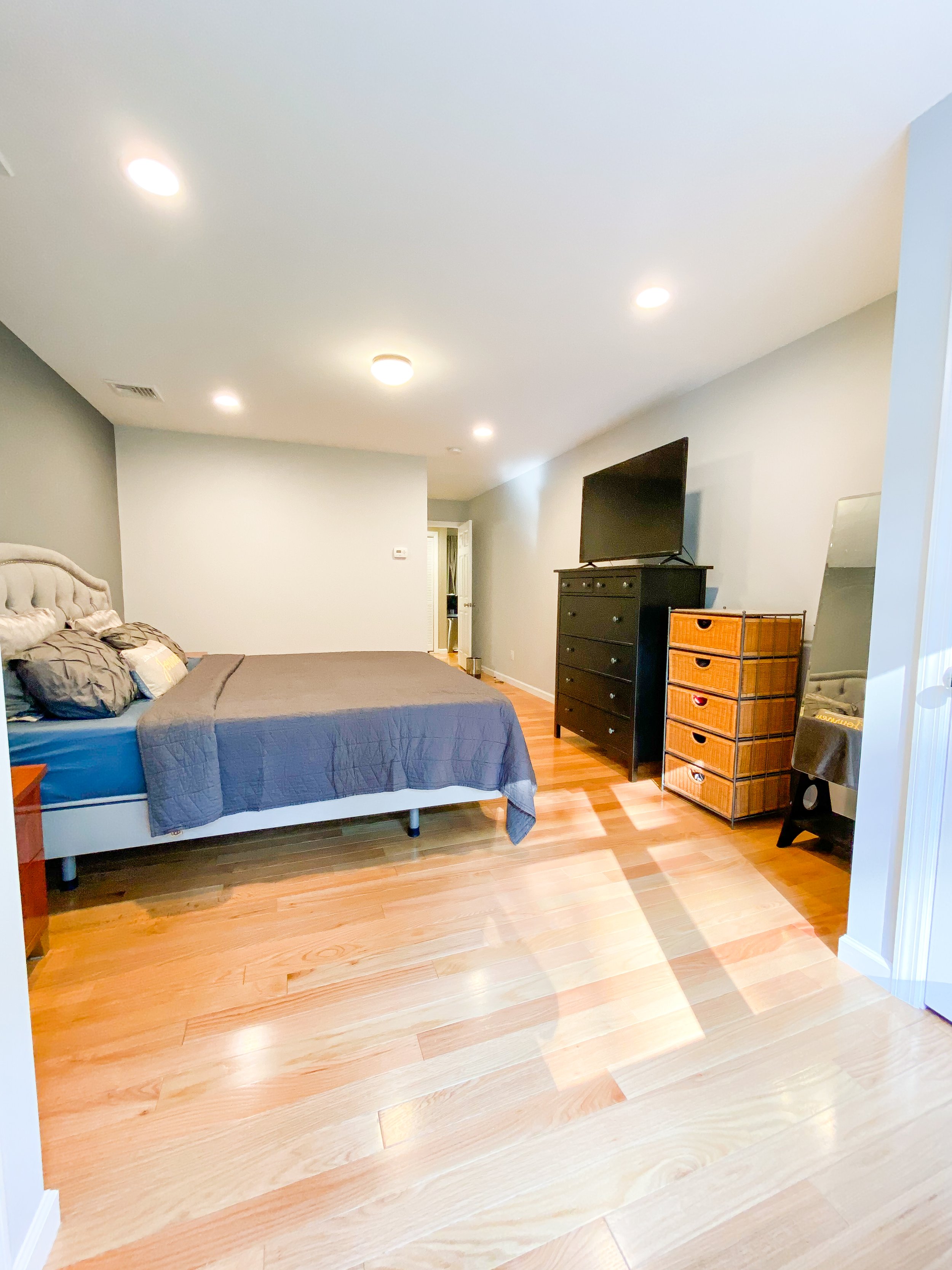 New construction in Morris County NJ.  Hardwood flooring in the master bedroom. 