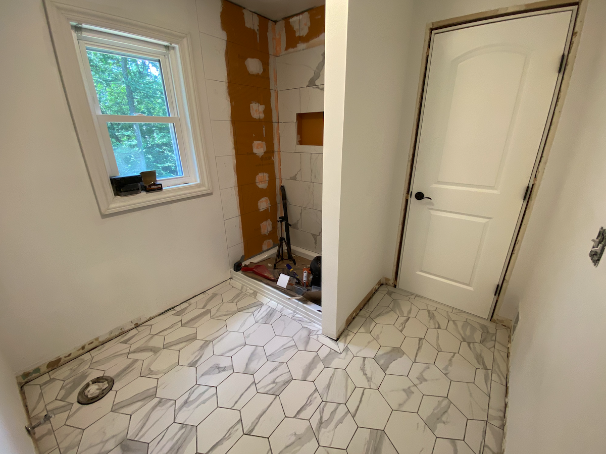 Bathroom Remodel at the early stages of a shower installation. Tile work. Norther Nj and Morris County