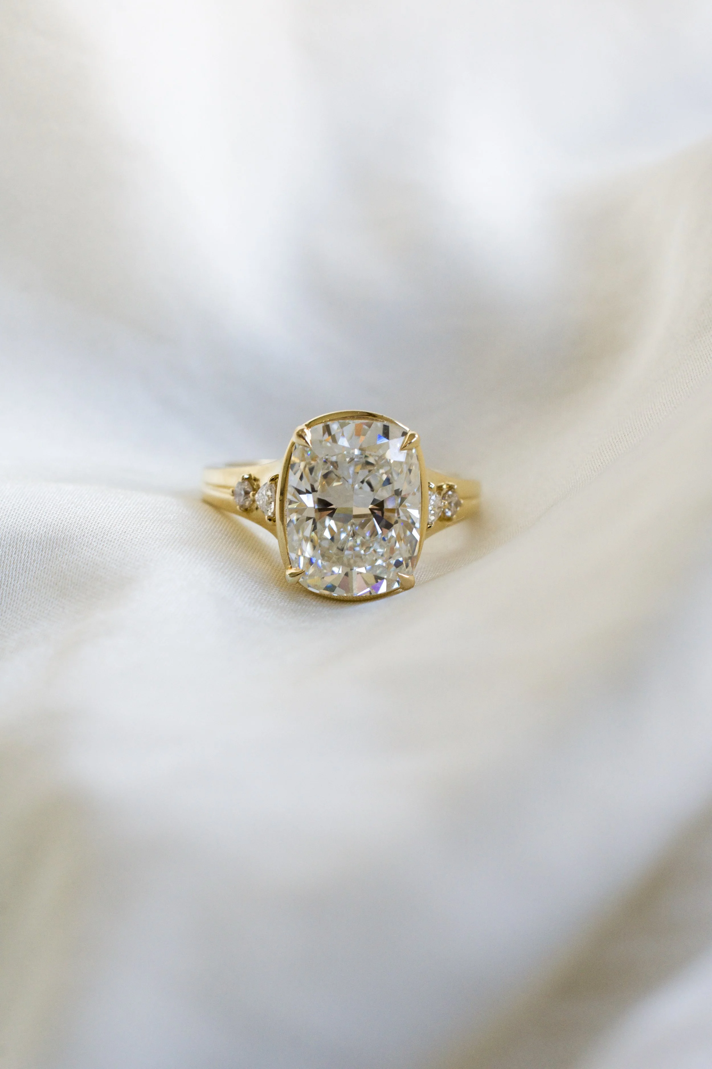3.09 ct Cushion Cut Diamond Cathedral Bezel Ring