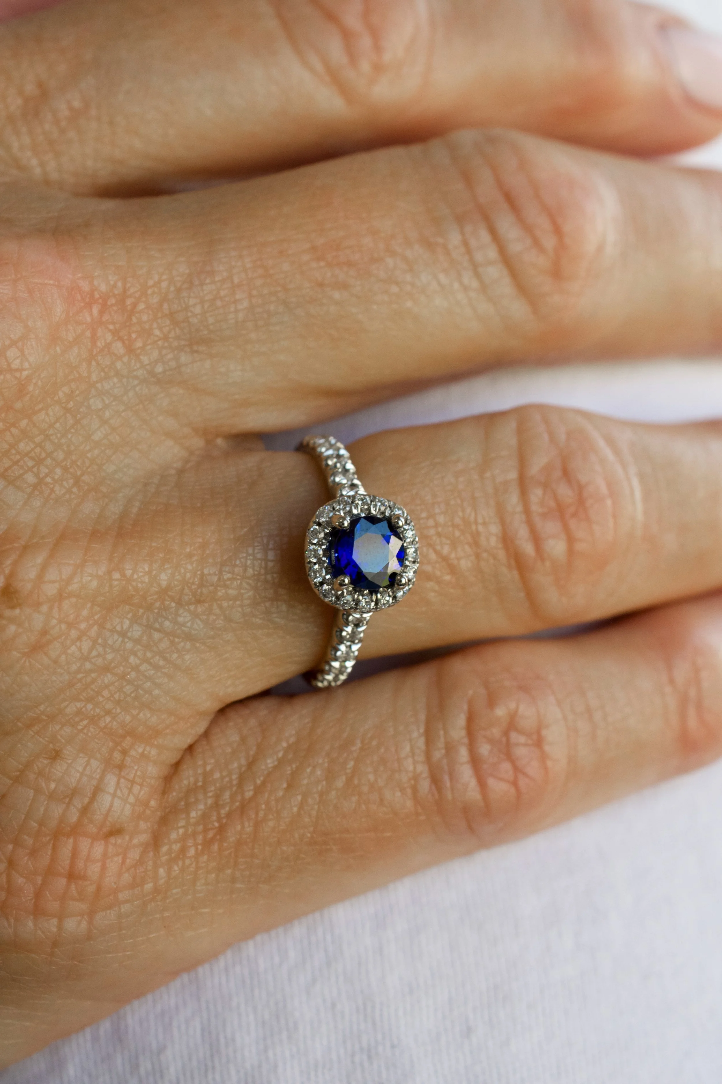 Cushion Halo Sapphire Diamond Ring