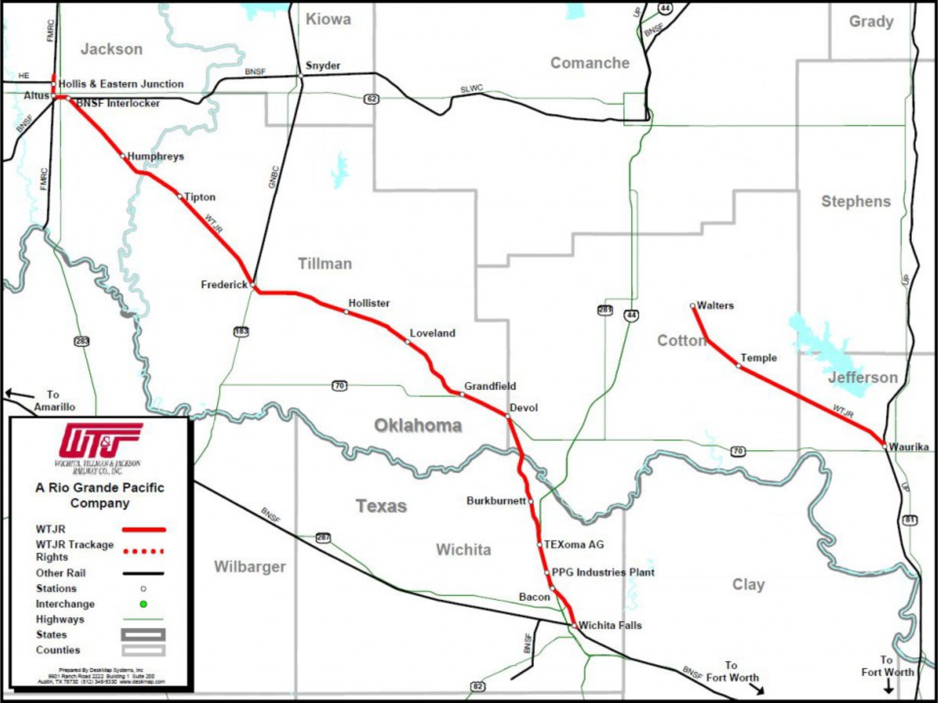 Wichita, Tillman & Jackson Railway Map