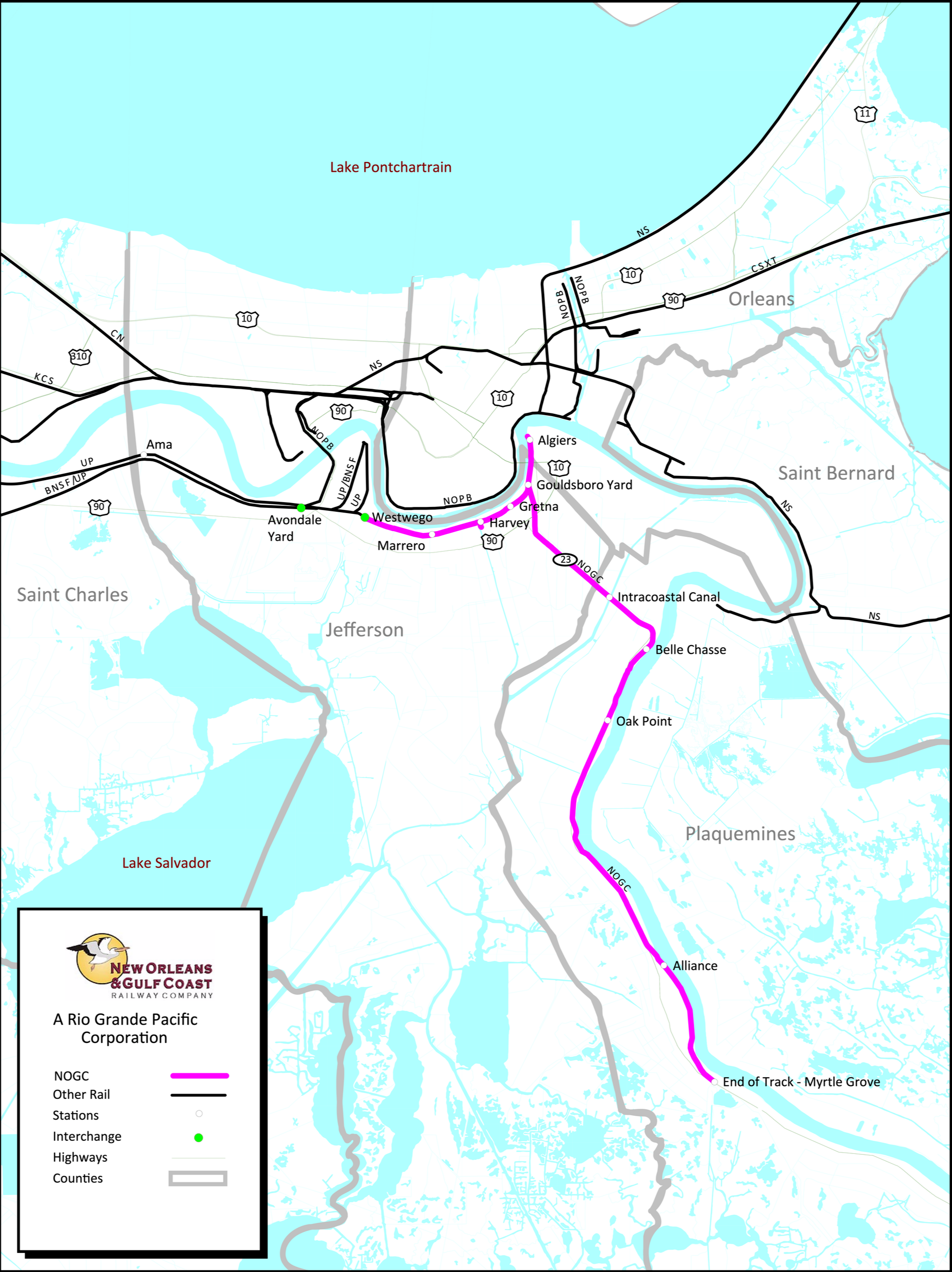 New Orleans and Gulf Coast Rail Map