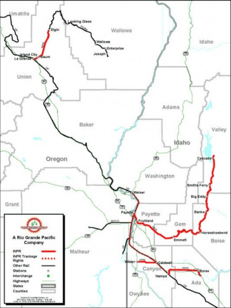Idaho Northern & Pacific Railway Map