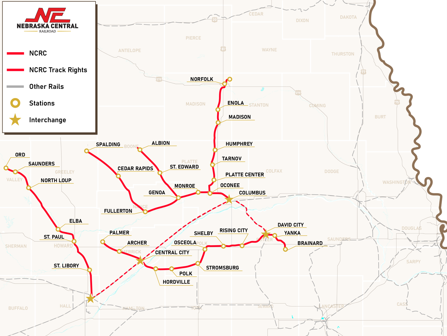 Nebraska Central Rail Map