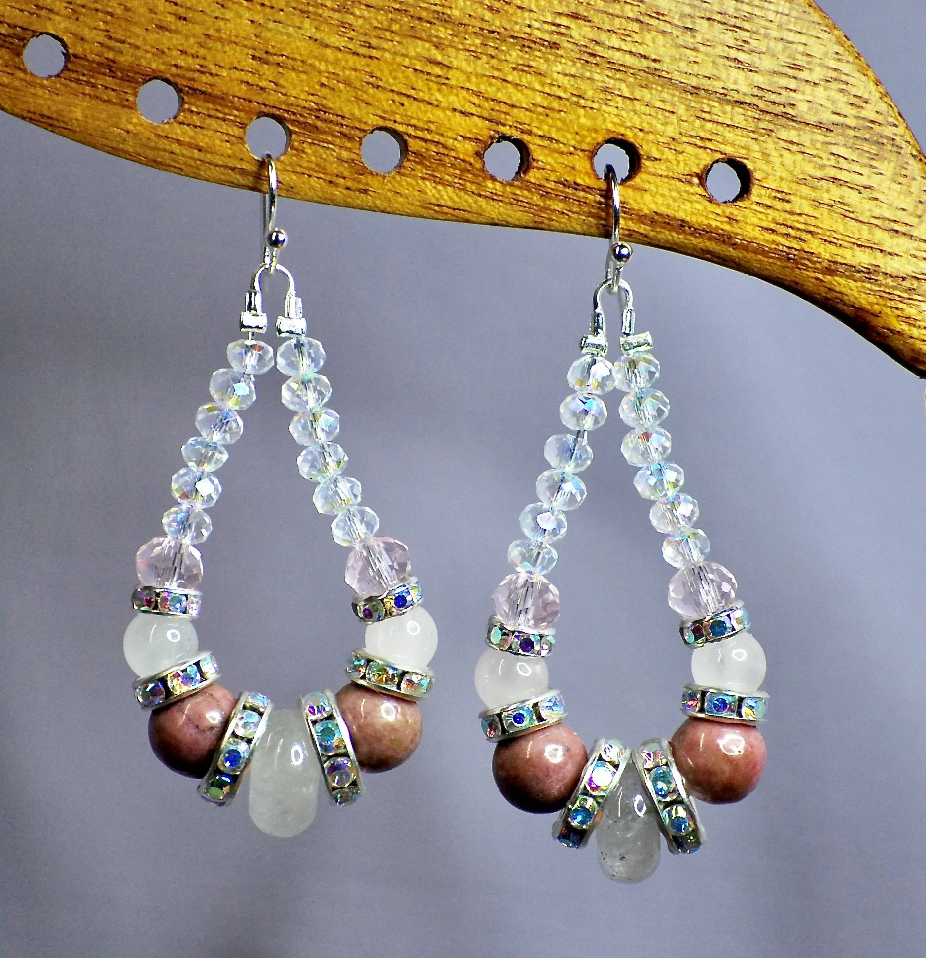 Rhodochrosite, Rose Quartz, and Lavender Amethyst Teardrops