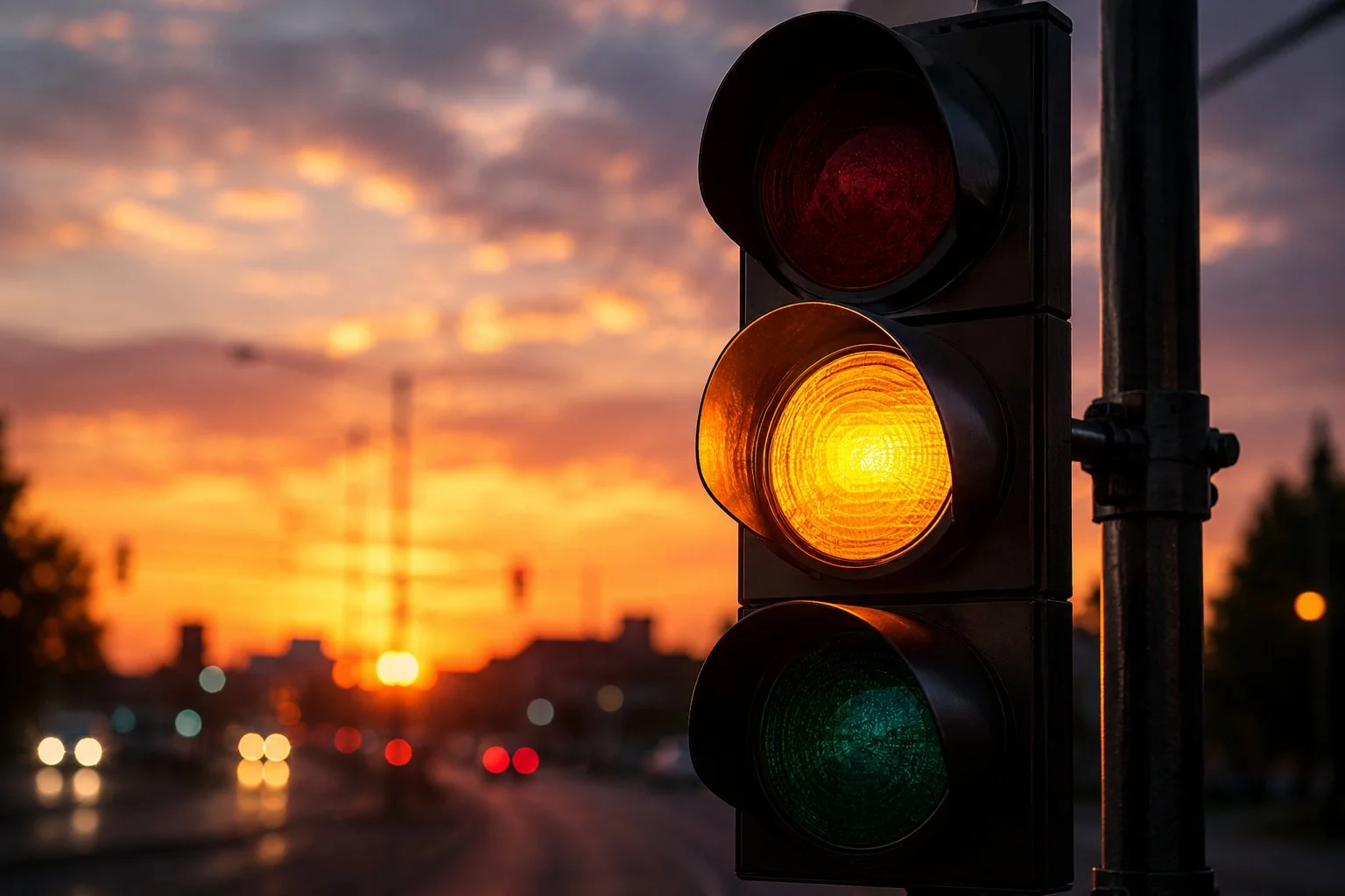 Yellow stoplight symbolizing  the zone where tension starts to build is couples realationships.
