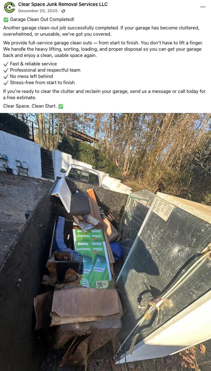 Before and after junk removal in Douglasville GA showing full property cleanout transformation