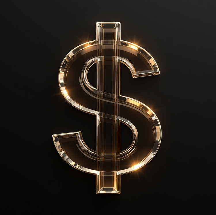 A glowing gold and transparent dollar sign symbol on a dark background.
