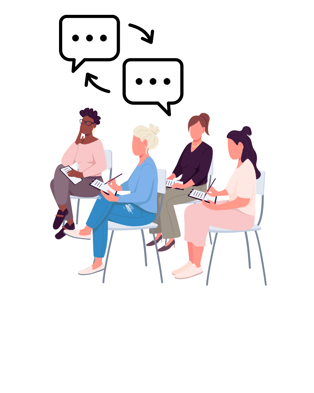 Vier FLINTA*s tauschen sich in einem Workshop aus.