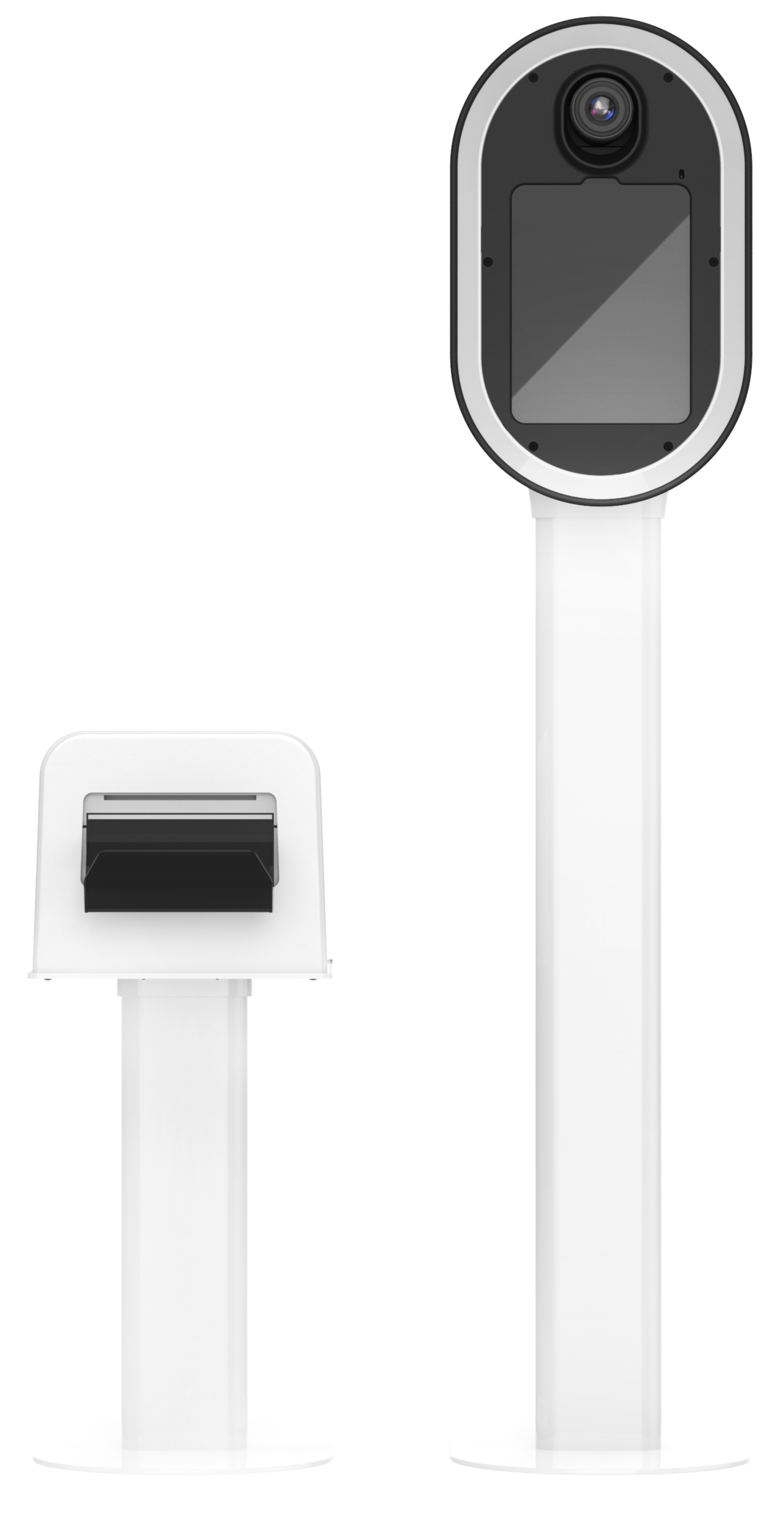 A sleek modern photo booth and printing station duo, ready to capture every moment and send guests home with a keepsake, exactly the kind of plug-and-play entertainment Palm Events & Rentals brings to weddings and events.