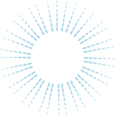 Light blue dashed lines radiate outward from a central circle, creating a sunburst pattern.