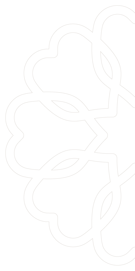 Outline of interconnected flower shapes with leaves in a repeating pattern.
