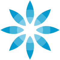 Blue stylized flower with eight petals symbolizes the invisalign logo mark