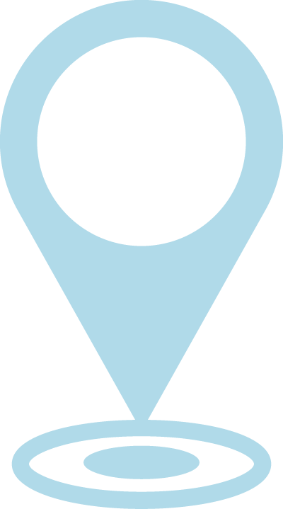 Light blue map pin icon with a circular base and pointed end.