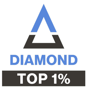 Logo featuring a stylized blue and black triangle with the words 'DIAMOND TOP 1%'