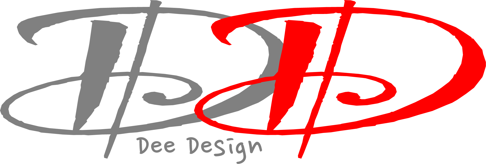 Graphic design logo with stylized initials DD in gray and red, with the text 'Dee Design' below.