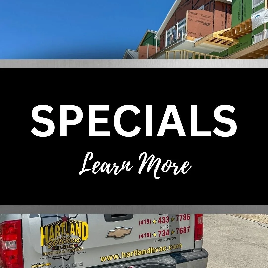 Hartland & Wilken service truck promoting heating, cooling, plumbing and electrical specials in Northern Ohio