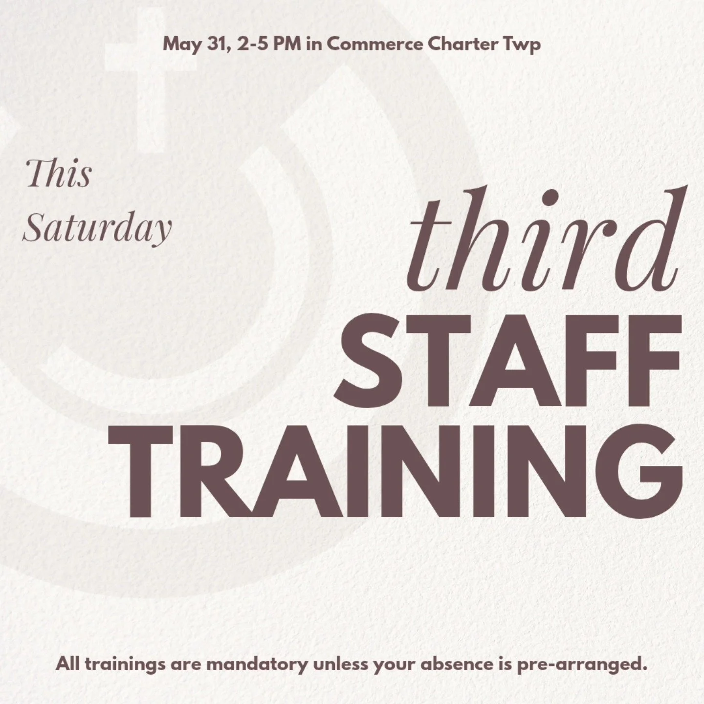 YOU 🫵 have a staff training THIS SATURDAY
Check our email for details!