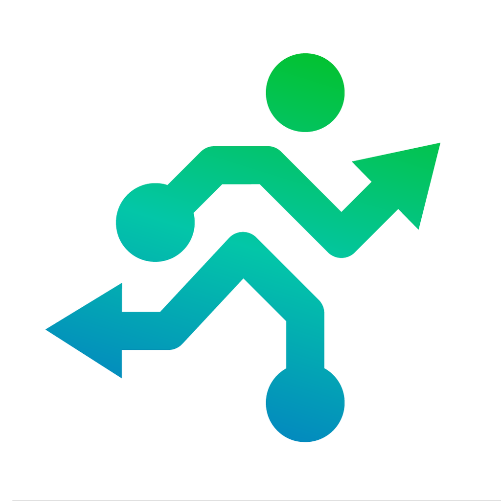 A colorful icon with two arrows and circles; one arrow points left, the other right, and the circles are connected by a zigzag line.
