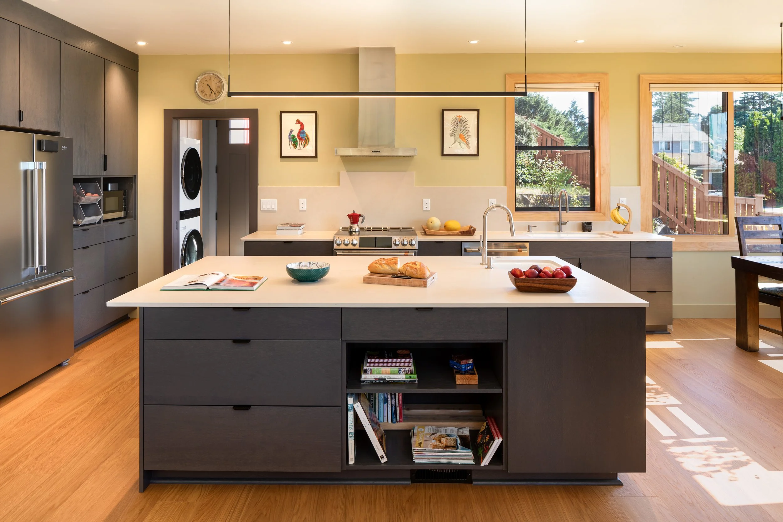 modern kitchen with gray cabinetry