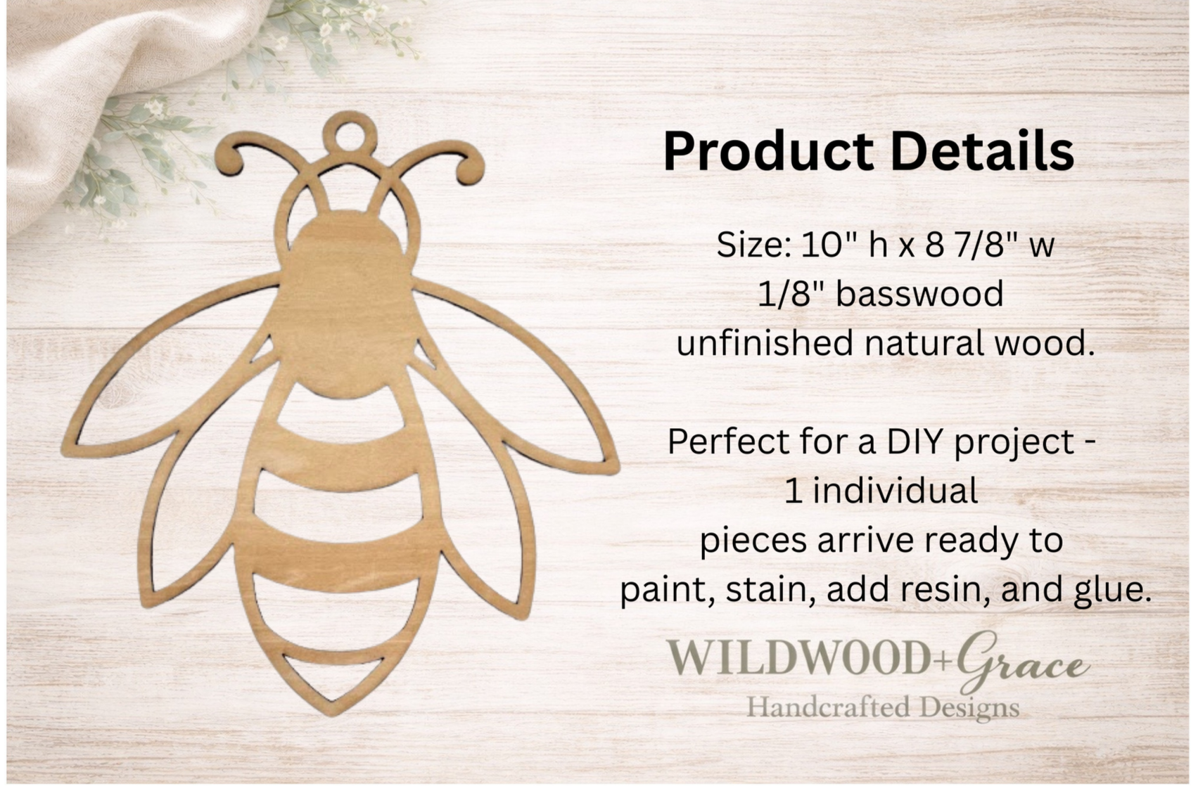 Pre-Cut Bee Wood Sun Catcher Blank