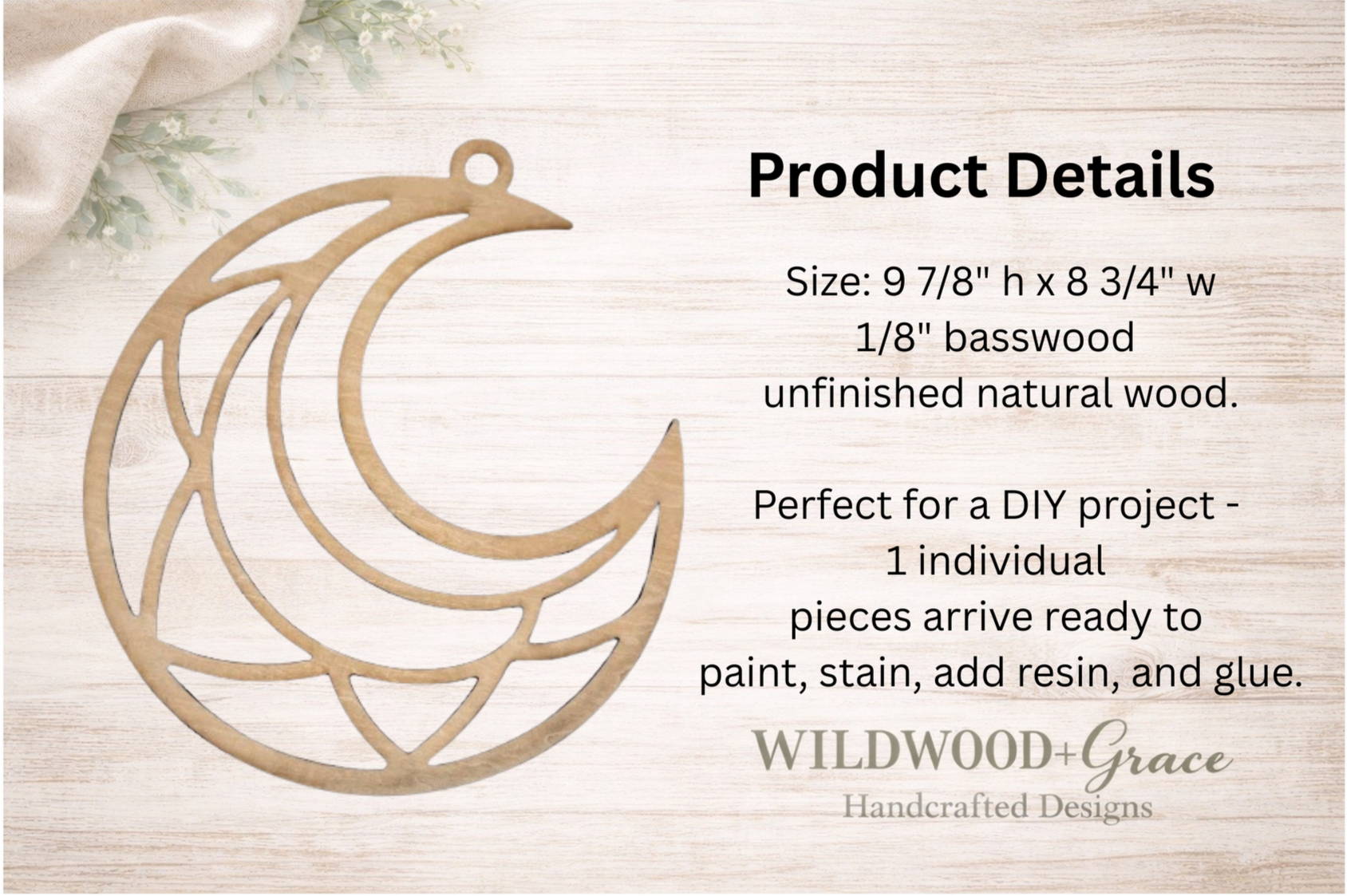 Pre-Cut Crescent Moon Wood Sun Catcher Blank