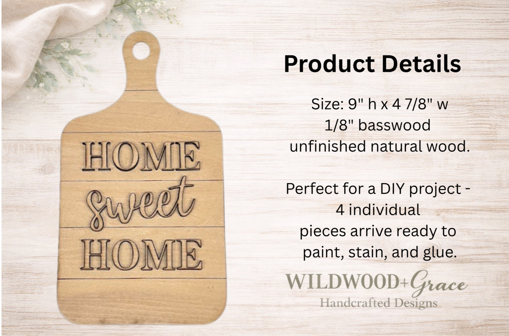Pre-Cut Cutting Board "Home Sweet Home" Unfinished Wood Sign