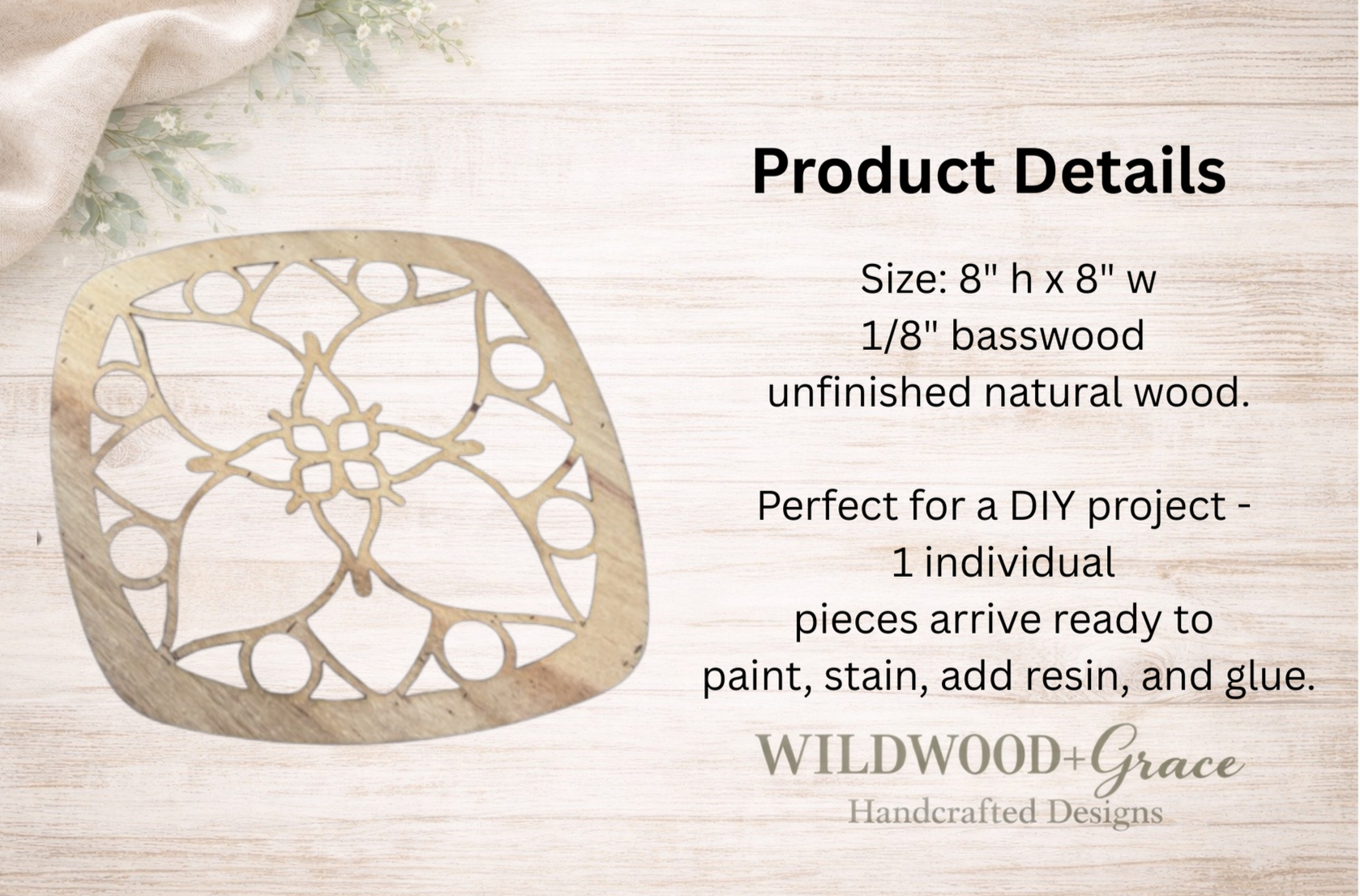 Pre-Cut Mandala Wood Sun Catcher Blank