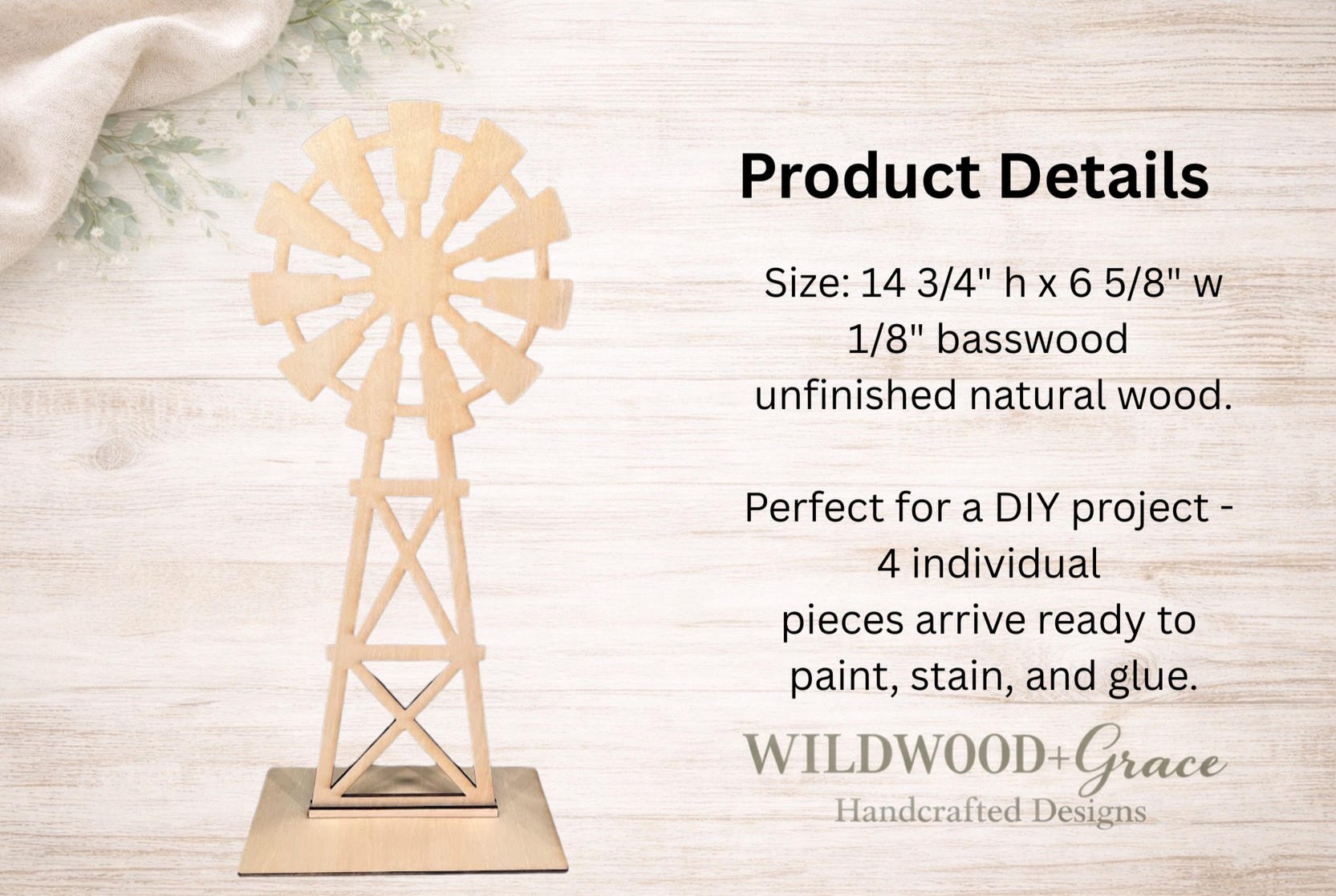 Pre-Cut Unfinished Rustic Windmill DIY Wood Kit