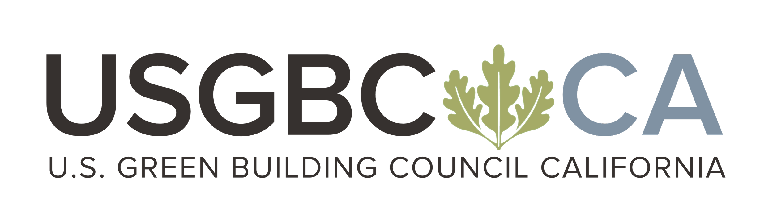 Logo for the U.S. Green Building Council California featuring the acronym USGBC CA with a stylized green leaf design between the letters, and the full name below.