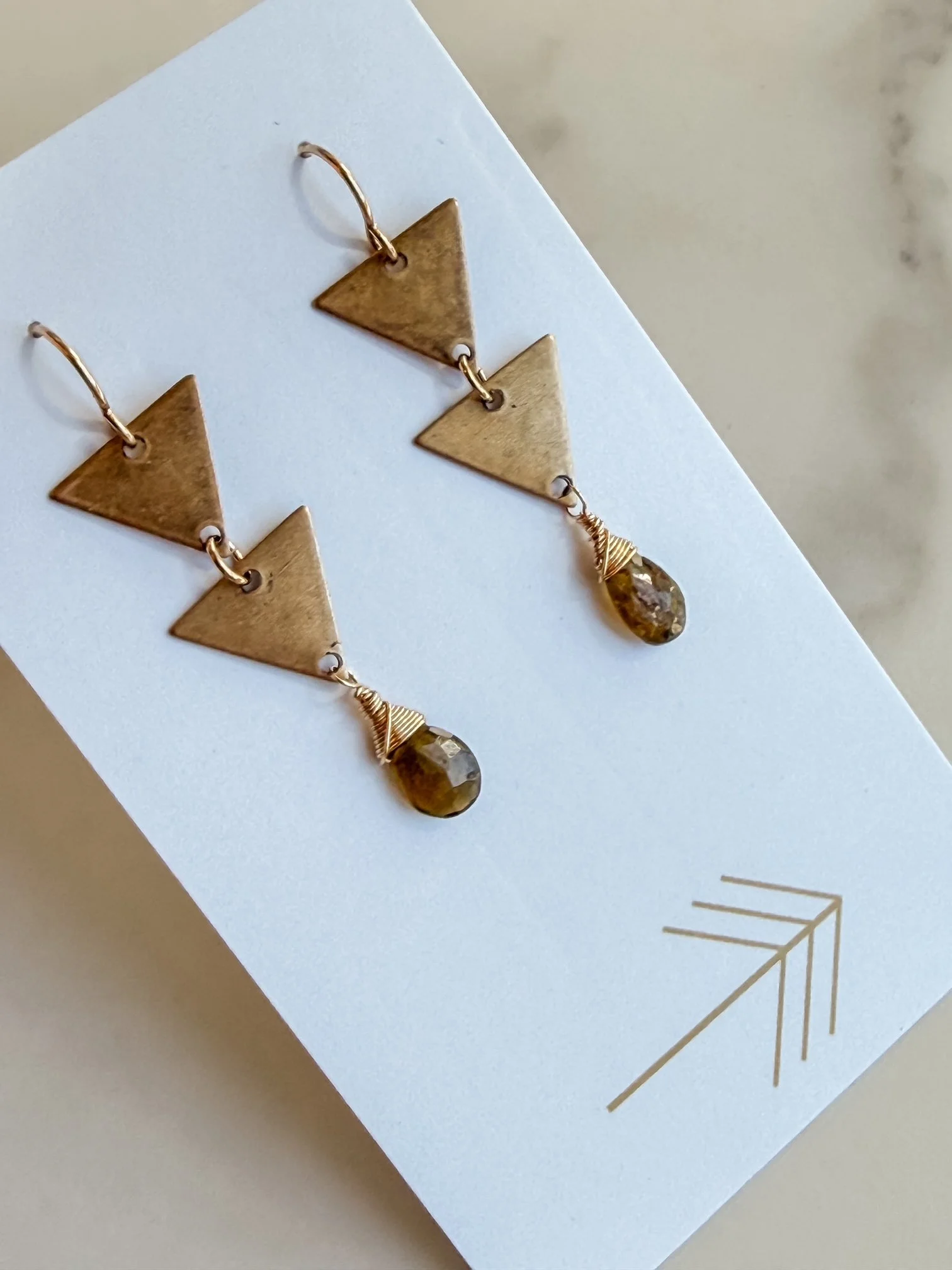 Double Triangle Gemstone Earrings
