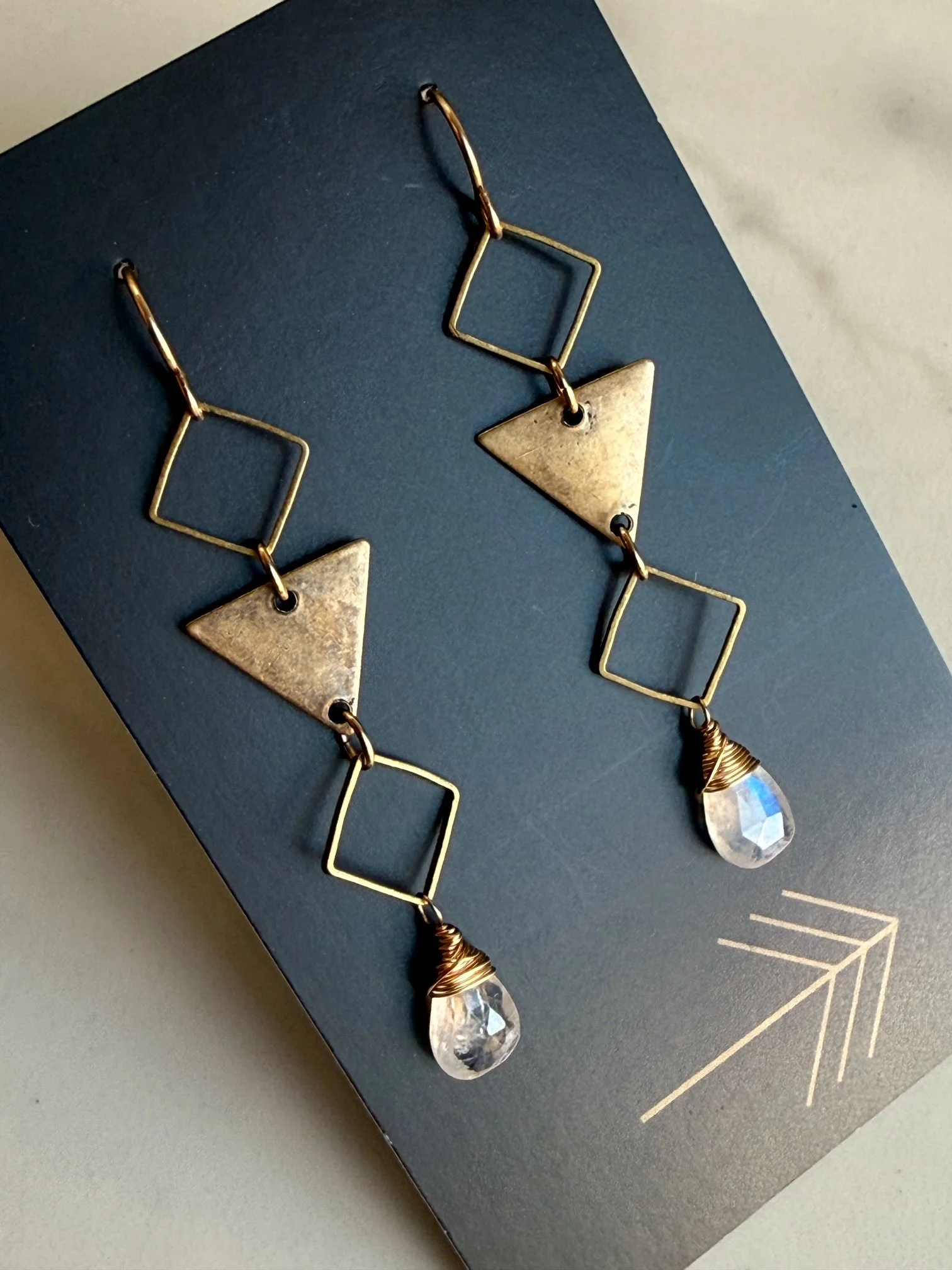 Triangle and Double Diamond Gemstone Earrings