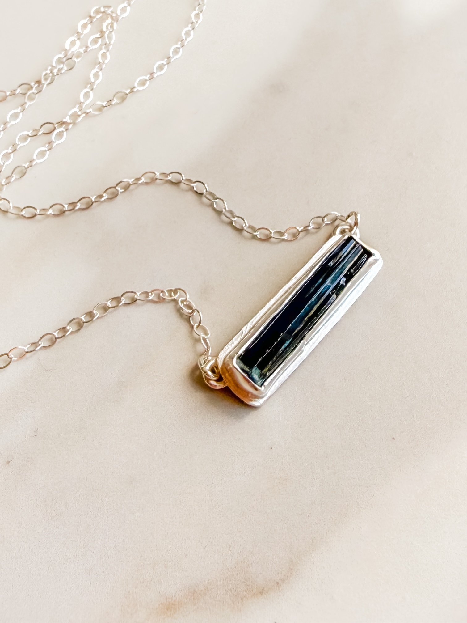 Indicolite Tourmaline Bar Necklace