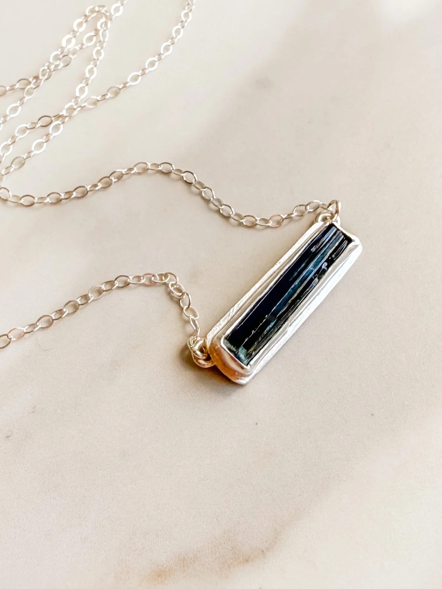 Indicolite Tourmaline Bar Necklace