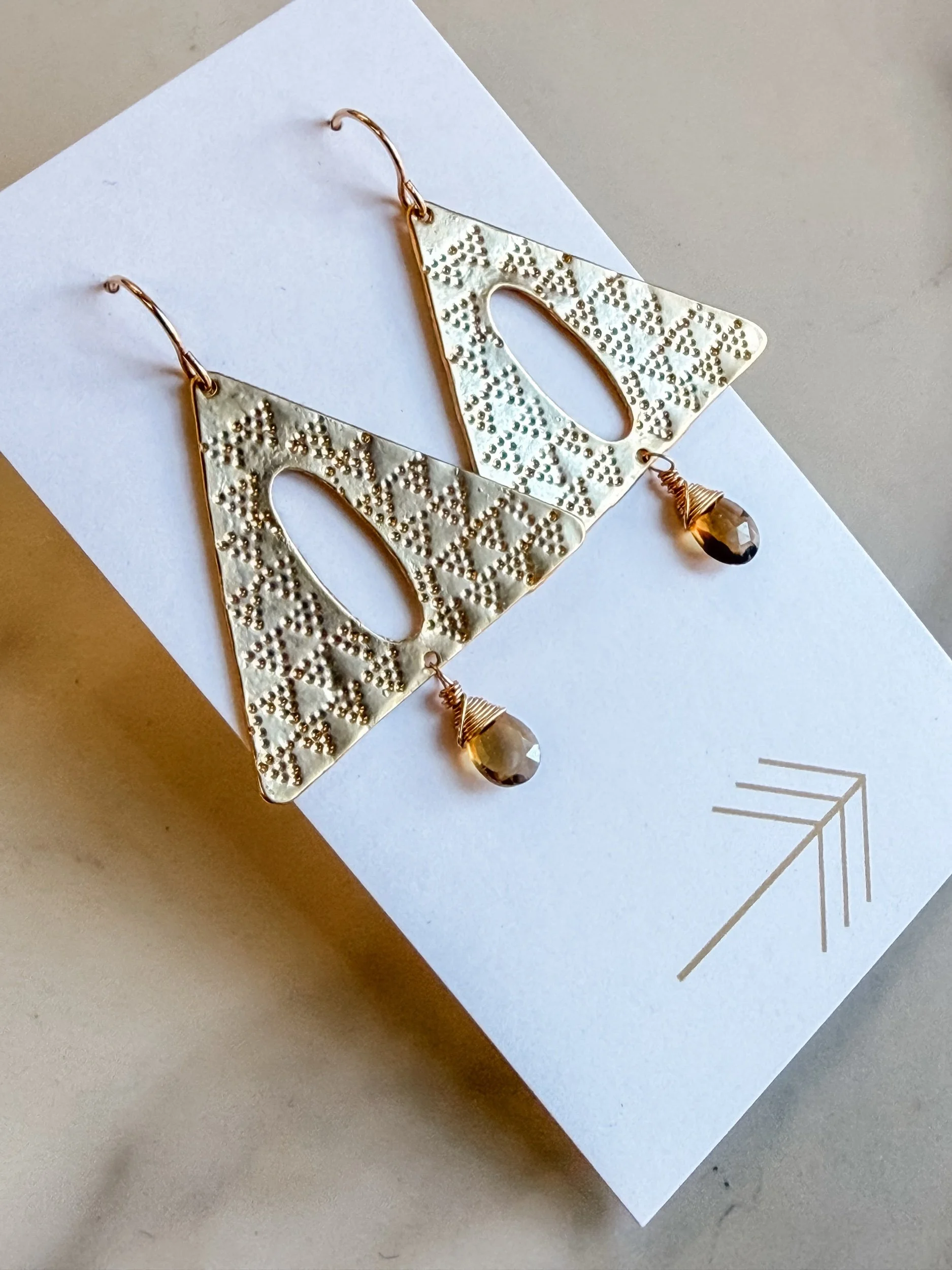 Gold Aztec Triangle Gemstone Earrings